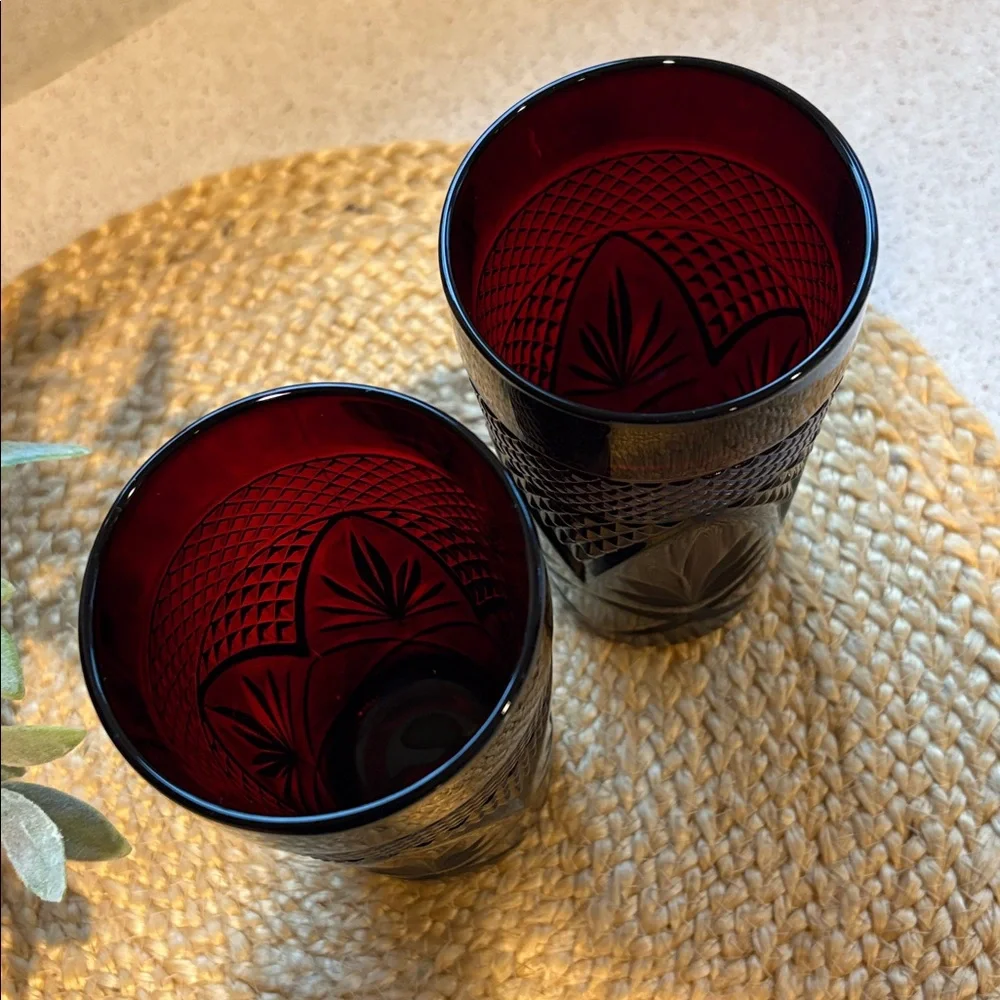 (2) Vintage Cristal D'Arques-Durand Antique Ruby Red Tumbler Glasses